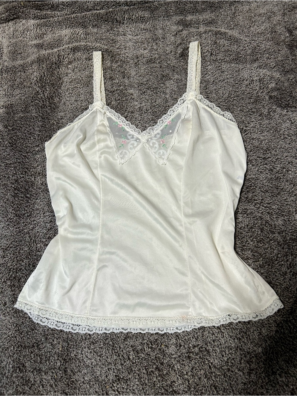 Vintage White Satin Lace-Trim Camisole